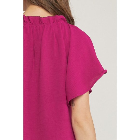Entro Ruffled Flutter Sleeve Blouse, Magenta - Picture 7 of 7